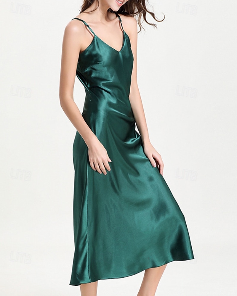 Γυναικεία Νυχτικιά Καθημερινό Μαλακή Σατέν Μονόχρωμες Εξώπλατο Φορέματα Καθημερινά Σπίτι Κρεβάτι Αμάνικο Λουριά Μαύρο Σαμπανιζέ Ανθισμένο Ροζ Ρουμπίνι Πράσινο του τριφυλλιού Καλοκαίρι Χαλαρή Εφαρμογή 2026 - $22.99 –P3