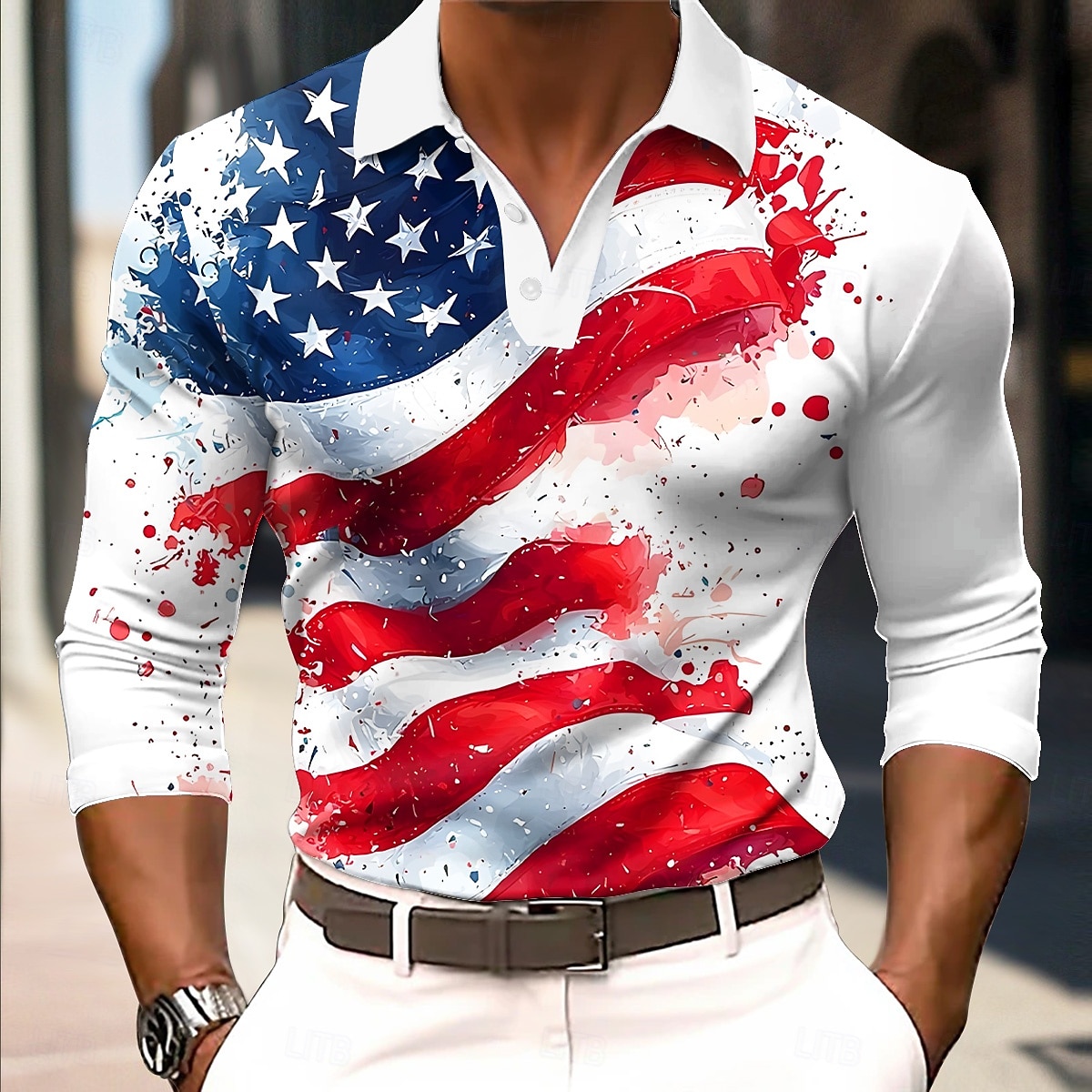 4 juli 2026 250e Voor heren Amerikaanse Amerikaanse vlag Polo Lange mouw Poloshirt Overhemden met kraag Casual Vuosipäivä Alledaagse kleding Festivalkleding 3D-afdrukken Knop Herfst winter Lente 2026 - $22.99 –P2