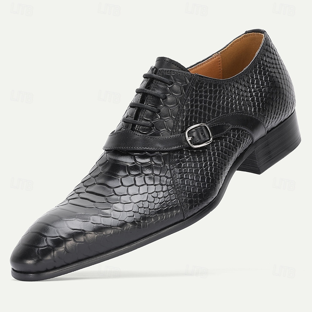 Svarte herresko med krokodillemønster og munkreim – premium skinn med klassisk design, perfekt for bryllup, formelle anledninger og kontorantrekk 2026 - $109.99 –P2
