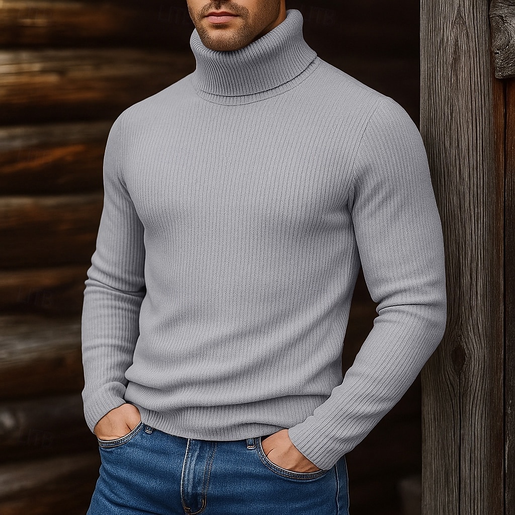 Men's Turtleneck Sweater Pullover Sweater Jumper Cropped Sweater Ribbed Knit Regular Tops Knit Plain Turtleneck Modern Contemporary Casual Casual Work Clothing Apparel Fall Winter Wine Black S M L 2026 - $22.99 –P4