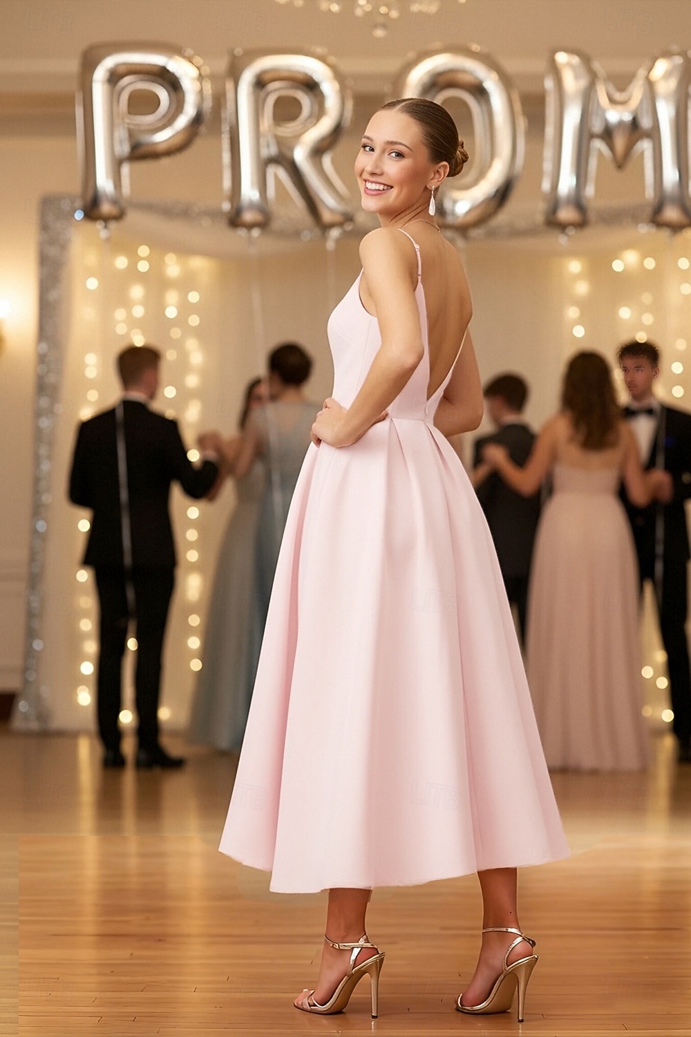 A-Linie Tee-Länge Satinkleid Cocktailkleid Urlaubskleid Abiballkleider Elegant Ärmellos V Ausschnitt Abschlussball Gartenparty Rosa Kleid Satin mit Falten 2026 - $126.99 –P2