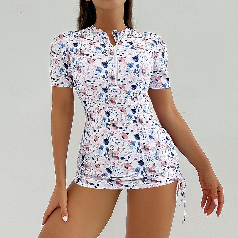 Dámské Plavky 2 ks Kraťasy Plavky Zip prázdniny Oblečení na pláž Grafika Kulatý Krátké rukávy Plavky 2026 - $31.99 –P4