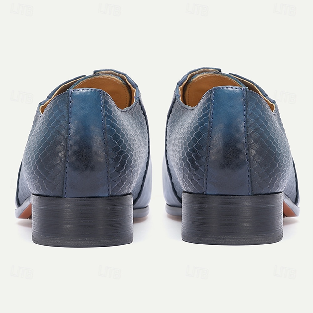 Blaue Herren-Schnürschuhe aus Leder mit Krokodilprägung – luxuriöse Schnürschuhe mit trendigem Design, ideal für Abendgarderobe, Partys und besondere Anlässe 2026 - $109.99 –P4