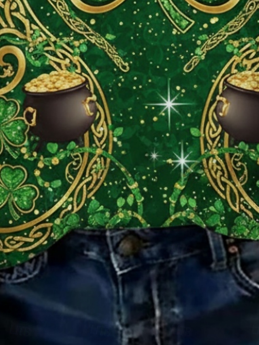 St. Patrick's Day Women's T Shirt Print Graphic Shamrock Vintage Stylish Classic Short Sleeve V Neck Regular Tops Daily Weekend Vacation Wear Green Summer Spring 2026 - $16.99 –P6