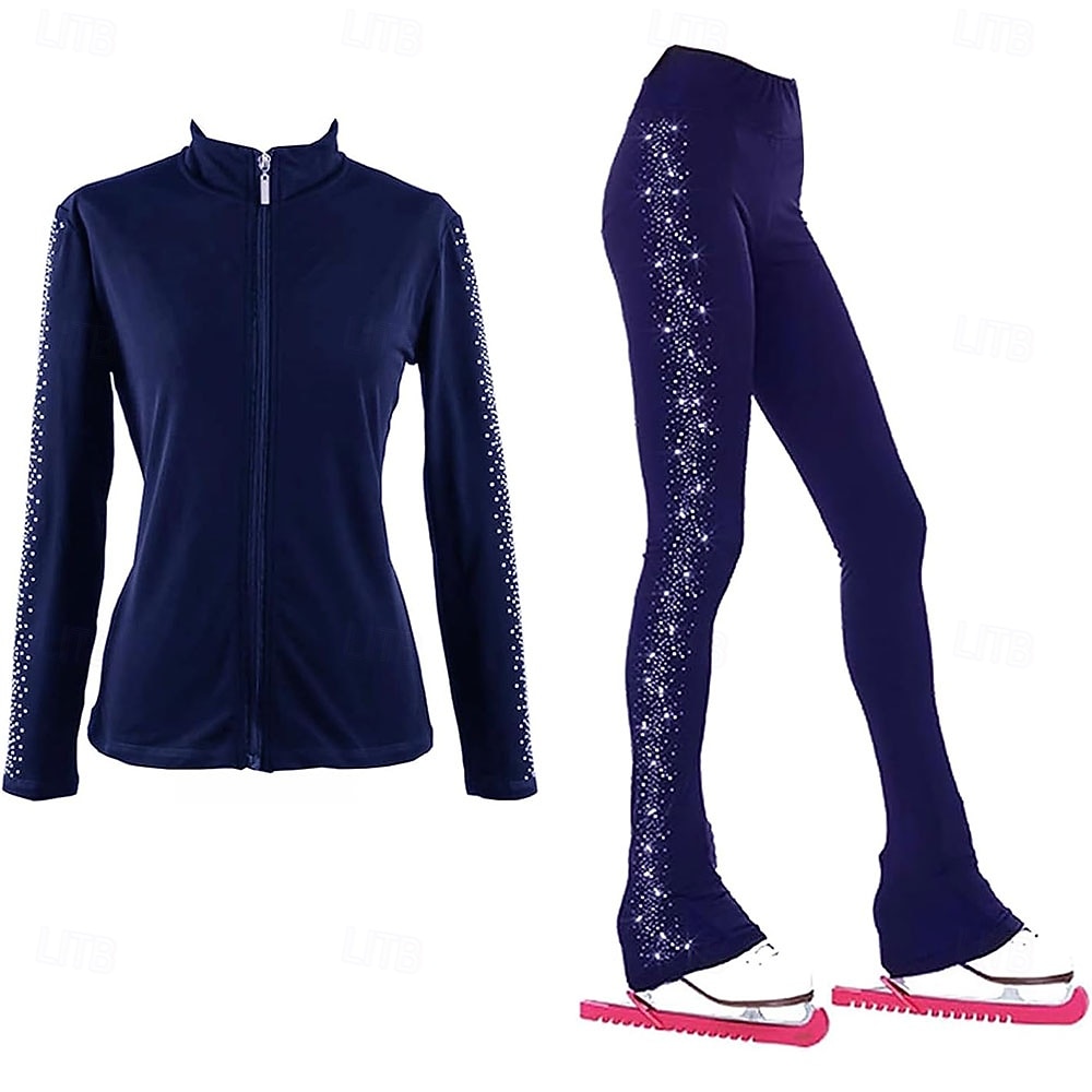 2026年 フィギュアスケートジャケットとパンツ レディース 女子 アイススケート 衣装 ブラック ストレッチ トレーニング 競技 スケートウェア 保温 暖かい クリスタル/ラインストーン 長袖 アイススケート フィギュアスケート  コレクション – $149.99 –P7
