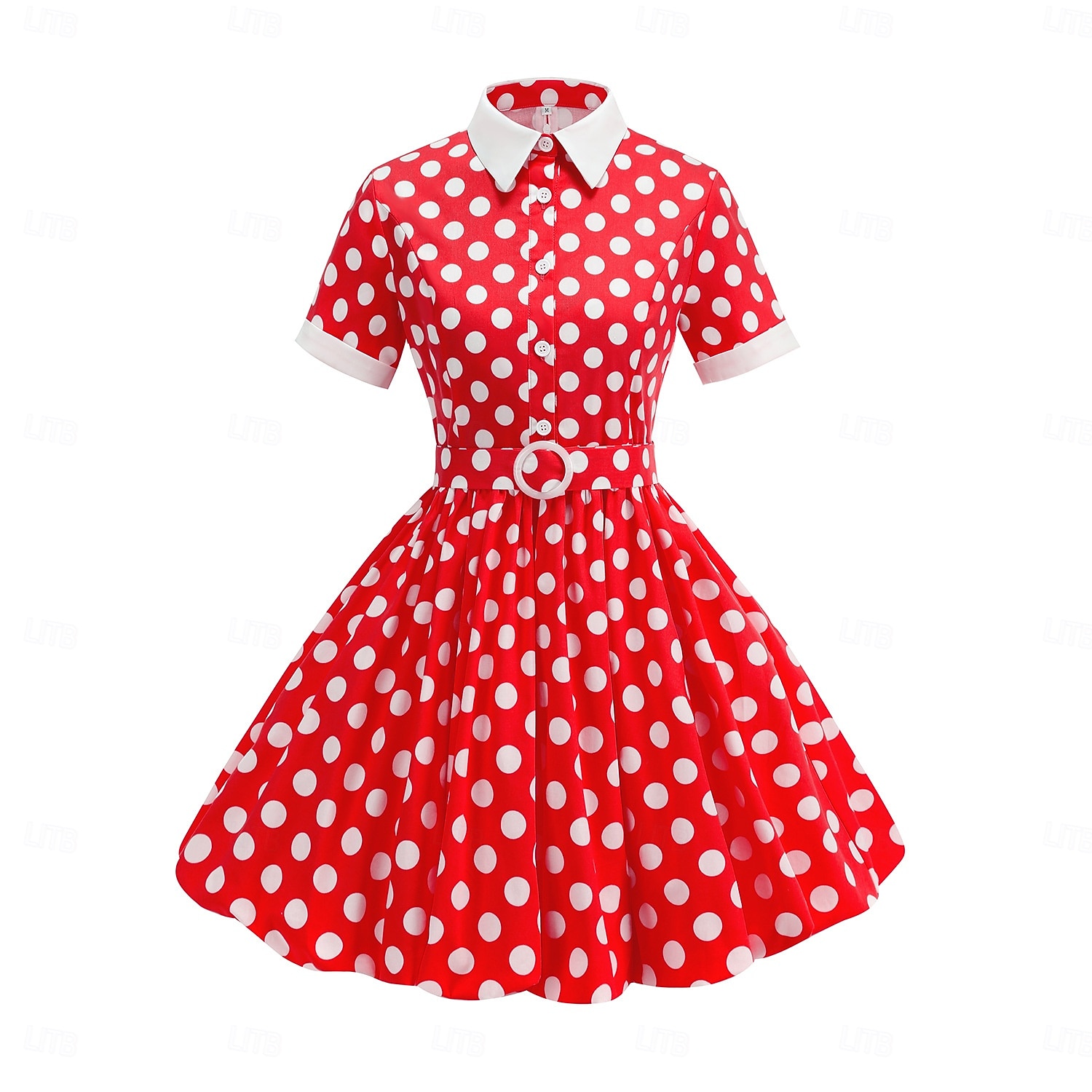 1950er Retro Vintage Rockabilly Knielang Swing-Kleid Ausgestelltes Kleid Kurze Ärmel Tupfen Tailliert und ausgestellt Kostüm Mädchen Karneval Valentinstag Lässig Heimkehr Retro-Mottoparty Kinder Kleid 2026 - $65.99 –P13