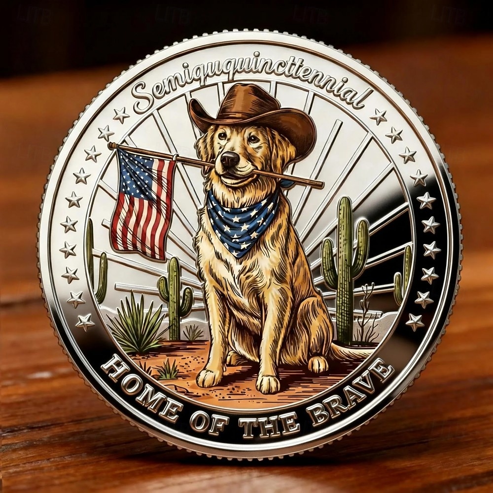 Памятные монеты США к 250-летию, трехцветные, с изображением патриотических собак, коллекционные монеты к полувековому юбилею, «Родина храбрых», с изображением американского флага и щенка. 2026 - $19.99 –P2
