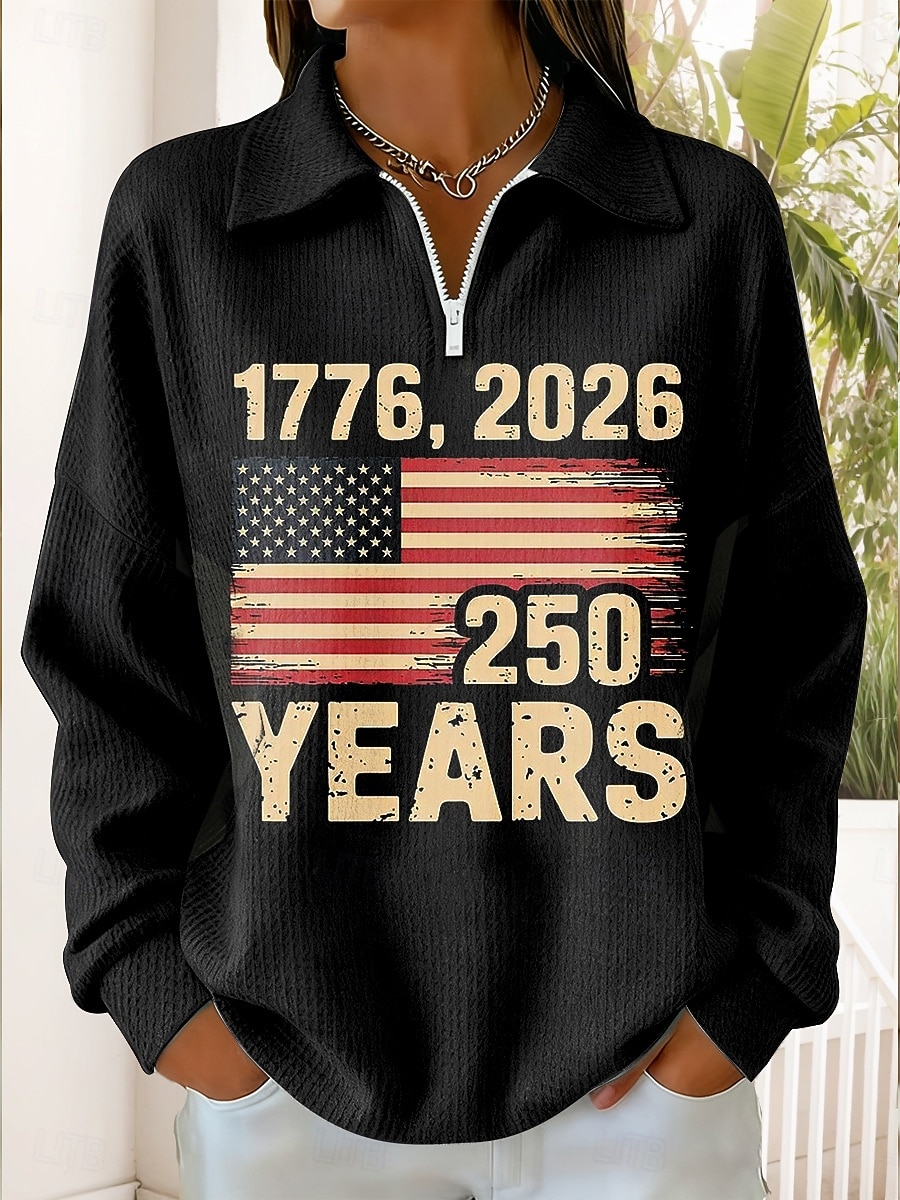 Jour de l'indépendance Anniversaire américain Patriote Sweatshirt pour femmes Graphique Décontracté Imprimé Manches longues Demi-zip Hauts réguliers Vêtements décontractés Quotidien Sports Noir Blanc de 2026 ? $29.99 –P2