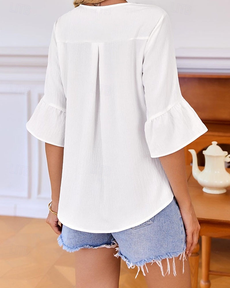 Γυναικεία Πουκάμισο Κομψή Σατέν Μπλούζα Μπλούζα Σουρωτά Με Βολάν Κουρελού Σκέτο Κομψό Βίντατζ Καθημερινά Μακρυμάνικο Λαιμόκοψη V Κανονικά μπλουζάκια Καθημερινά Δουλειά Αργίες 2026 - $25.99 –P6