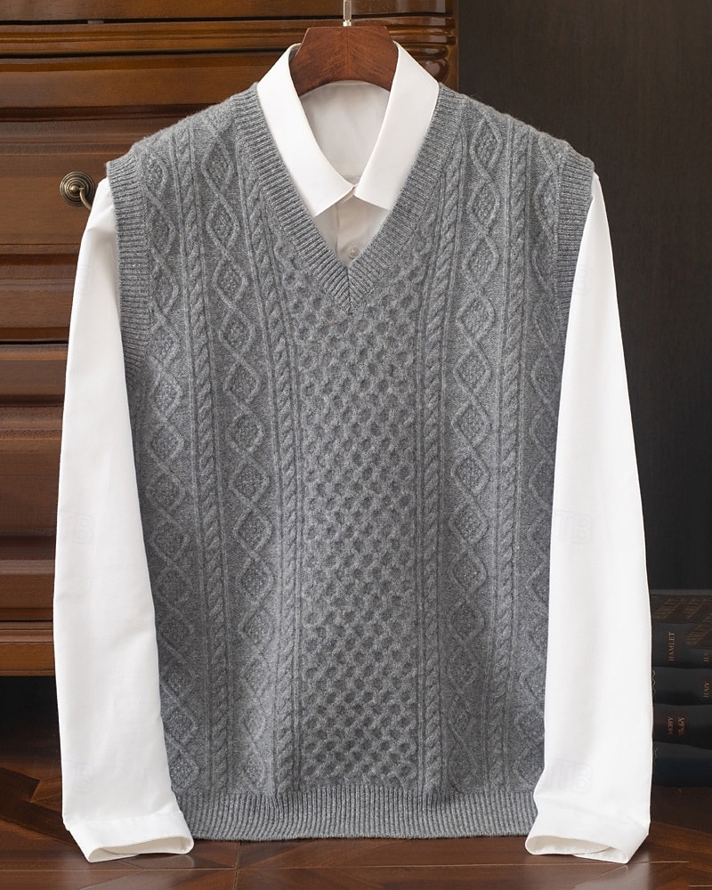 Herren Pullunder Kleid Pullover Pullover Weste Strickpullover Gerippt Stricken Normale Oberteile Gestrickt Einfach V Ausschnitt Mode Streetwear Geschäft Urlaub Bekleidung Ärmellos Herbst Winter 2026 - $130.99 –P7