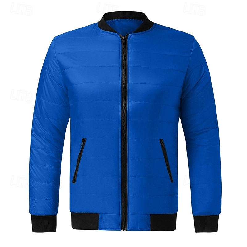 Men's Winter Coat Puffer Jacket Padded Pocket Quilted Polyster Casual Daily Outdoor Regular Fashion Streetwear Thermal Warm Winter Solid Color Blue Dark Grey Wine Black Puffer Jacket 2026 - $30.99 –P16