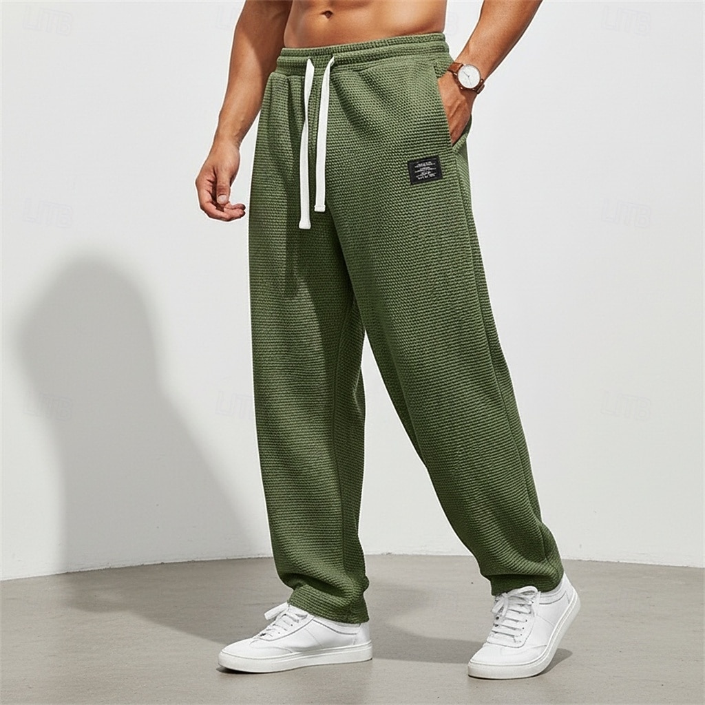 Men's Waffle Sweatpants Trousers Baggy Pants Straight Leg Sweatpants Drawstring Elastic Waist Solid Color Comfort Full Length Daily Outdoor Streetwear Vacation Fashion Black White Micro-elastic 2026 - $25.99 –P1