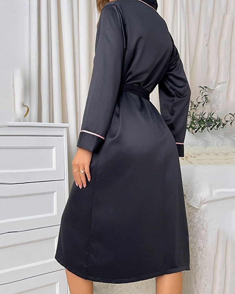 Mulheres manto Casual Macia Seda Retalhos Cordões Patchwork Diário Casa De Cama Manga Longa Decote V Preto Rosa Vermelho Cáqui Verão Ajuste Largo de 2026 por $26.99 –P4