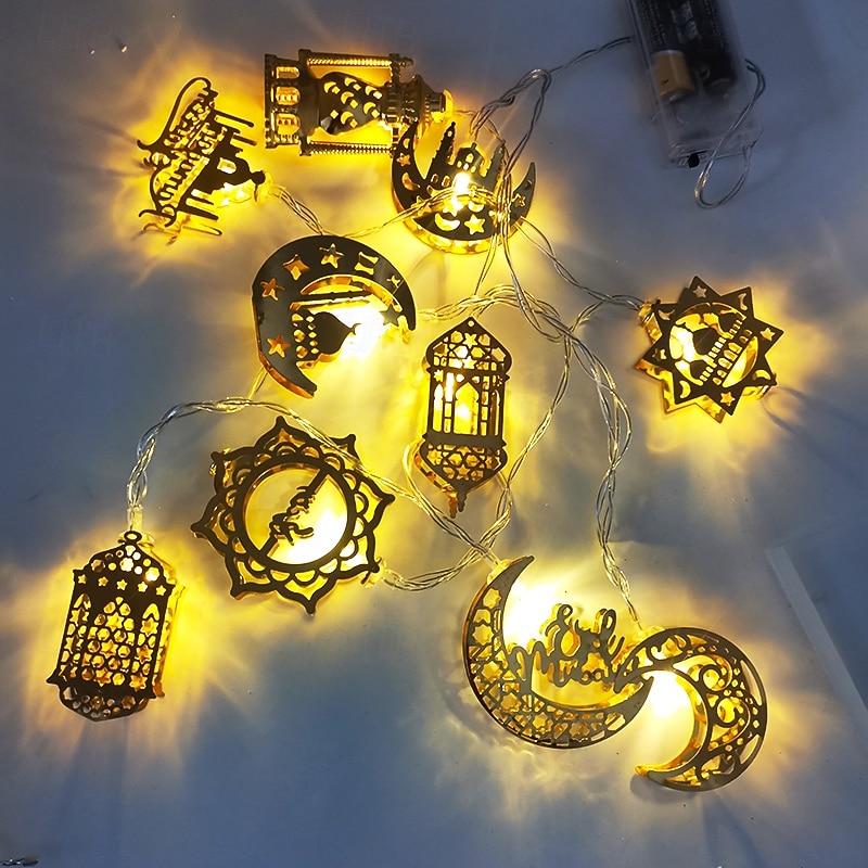 Lampki dekoracyjne na Ramadan Eid zasilane bateriami, 3/6 m, 20/40 diod LED, księżyc, gwiazda, zamek, latarnia, dekoracje do wnętrz na Ramadan, zasilanie USB 2026 - $11.99 –P6