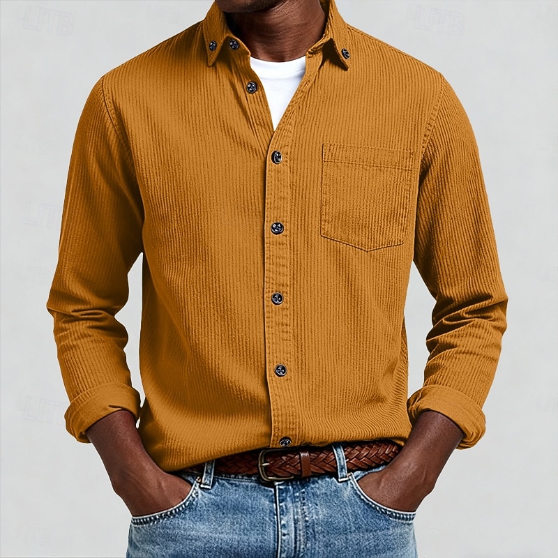 Homens Camisa Social camisa de botão Camiseta de Veludo Camisola Azul Amarelo Vermelho Azul Marinha Verde Manga Longa Tecido Lapela Casual Ao ar livre Bolso frontal Roupa Moda Roupa de rua Casual de 2026 por $31.99 –P7