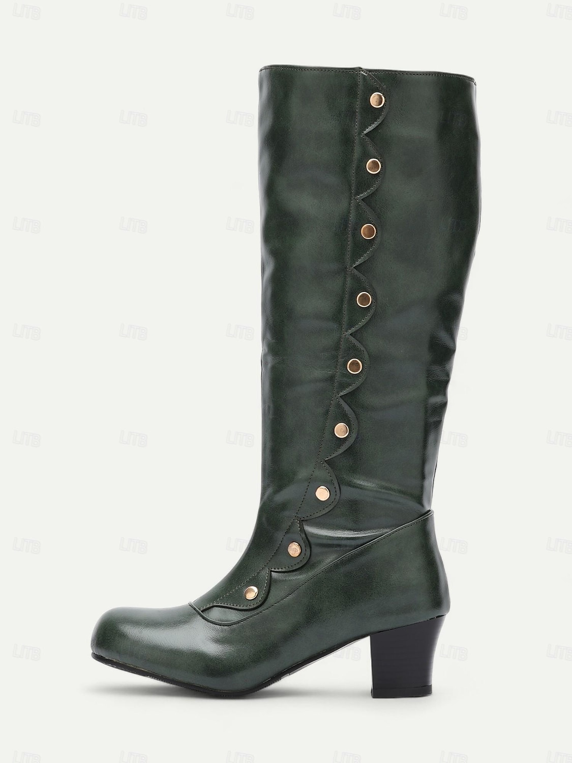 Women's Green Knee-High Boots with Button Detail – Stylish and Vintage Heeled Footwear for St. Patrick's Day Parades, Festivities and Celebrations 2026 - $64.99 –P5