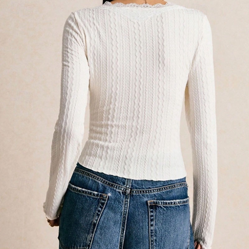 2026年 女性用 ブラウス ドレッシーなトップス フリル レース パッチワーク 平織り エレガント ヴィンテージ 日常 長袖 Ｖネック レギュラートップス 日常 ワーク 祝日 アプリコット 春 秋  コレクション – $19.99 –P3