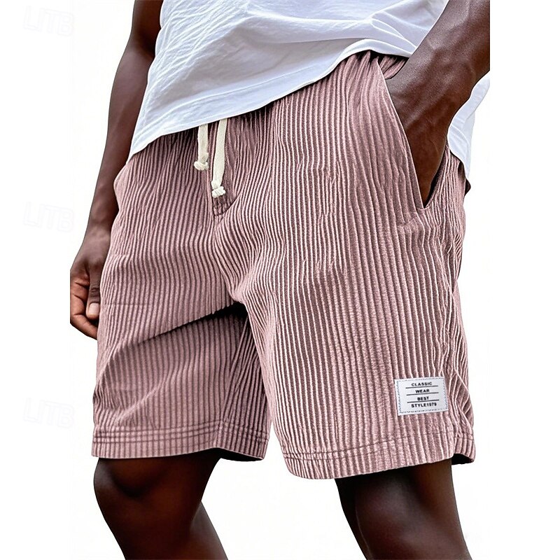Men's Shorts Casual Shorts Corduroy Shorts Pocket Elastic Waist Plain Breathable Knee Length Outdoor Vacation Daily Wear Vacation Fashion White Navy Blue Micro-elastic 2026 - $21.99 –P4