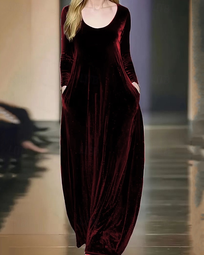 Damskie Długa sukienka sukienka maxi Sukienki z bawełny i lnu Sukienka trapezowa Aksamitna sukienka Sukienka na studniówkę Elegancja Moda Wieczorna impreza Impreza Specjalne okazje Luźna Równina 2026 - $19.49 –P4