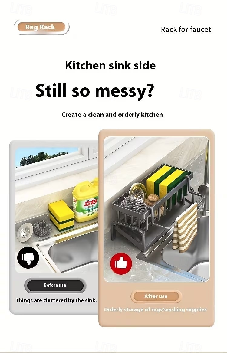 Praktisk hyllställning multifunktionell plastförvaringsuppsättning för kök och badrum - hängande förvaringsställ för kranar lämplig för disktrasor, svampar, borstar - hållbar, lättrengjord 2026 - $9.99 –P4