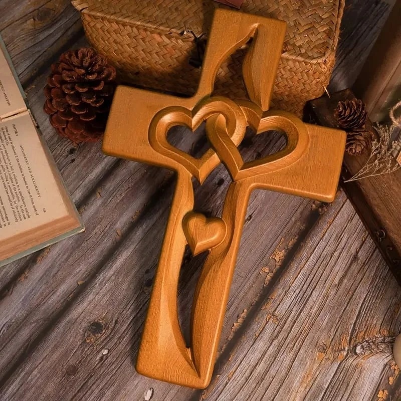 Intertwined Hearts Wooden Cross, Romantic Handcrafted Gift, Engravable Design, Perfect for Weddings, Anniversaries, or Special Occasions, Elegant Religious Home Decor 2026 - $19.99 –P7
