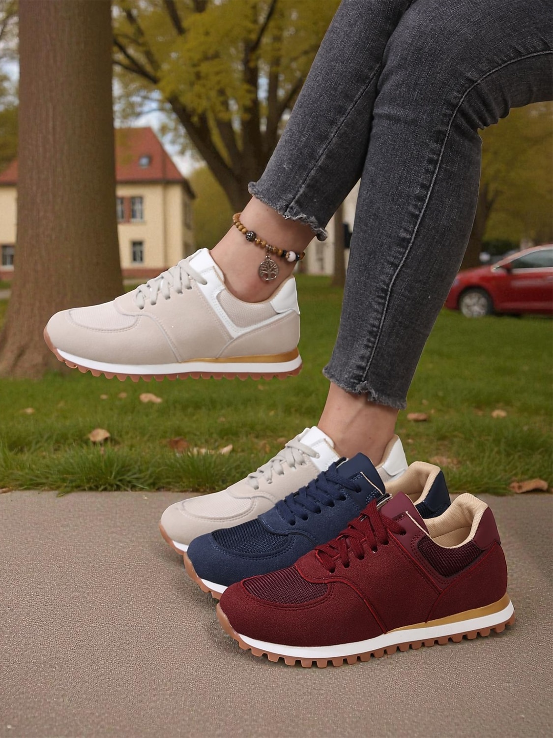 Sneakers da jogging classiche retrò beige da donna – scarpe da passeggio casual basse con lacci e suola antiscivolo per l'uso quotidiano, la scuola e i viaggi del 2026 a $32.99 –P1