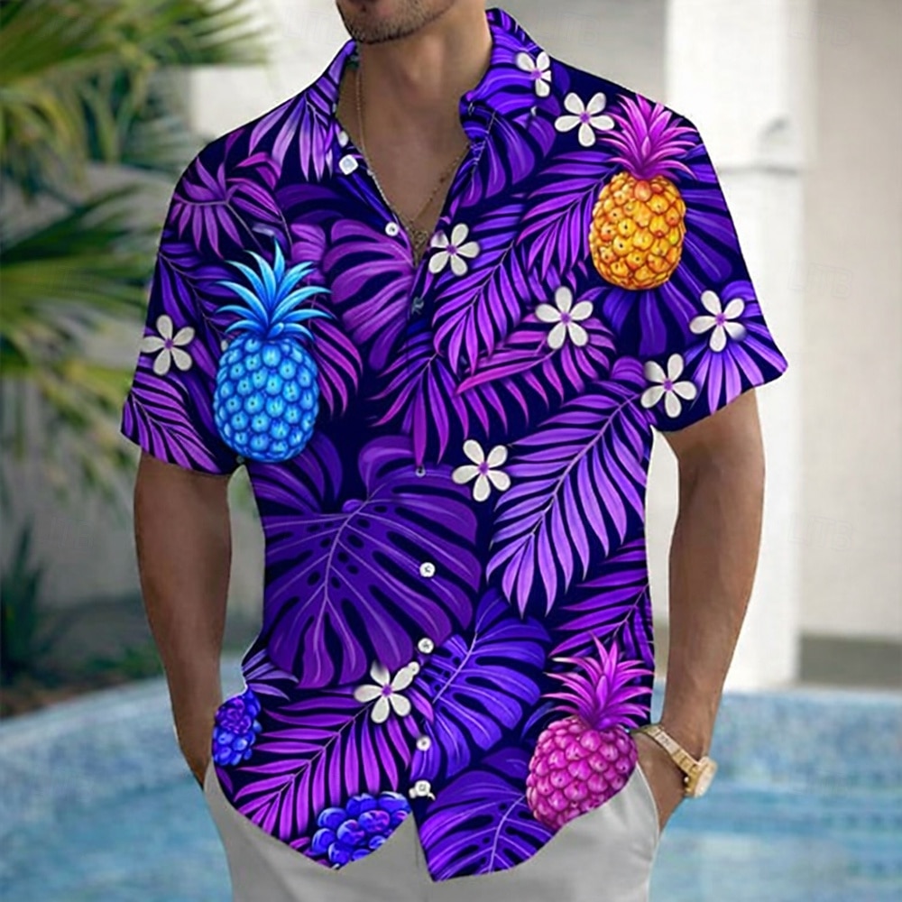 Herren Palmblatt Tropische Pflanzen Blumen Sommer Hawaiihemd Knopfhemd Alohahemd Kurzarm Hawaiianisch Ferien Strandbekleidung Sommer Frühling Umlegekragen 3D-Druck Hemden mit Kragen Blau Purpur Grün 2026 - $25.99 –P1