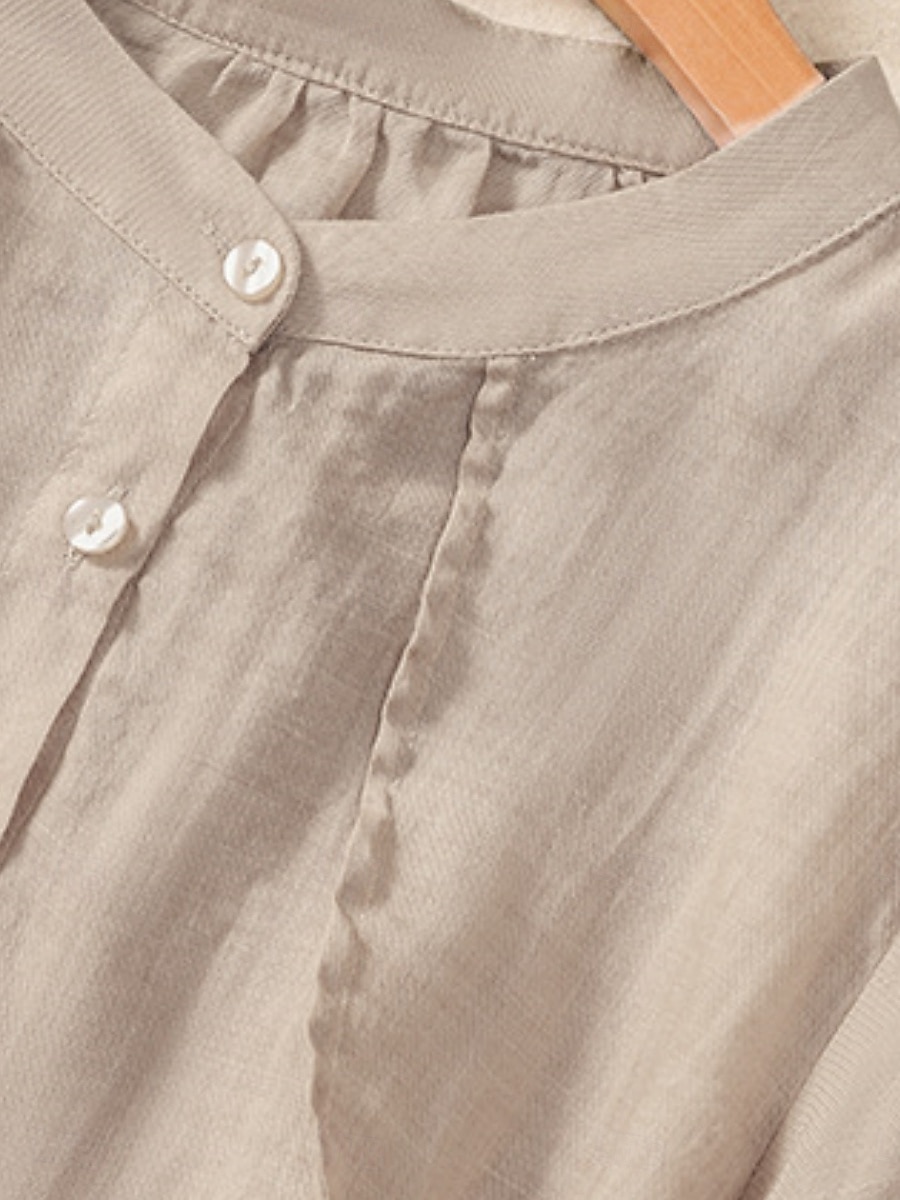 Γυναικεία Μπλούζα Λινό από ψεύτικο βαμβάκι Κεντητό Κουμπιά Φλοράλ Στυλάτο Καθημερινό 3/4 Μήκος Μανικιού Μανδαρίνο Κολλάρο Κανονικά μπλουζάκια Καθημερινά Ανθισμένο Ροζ Βυσσινί Πορτοκαλί Χακί 2026 - $34.99 –P4