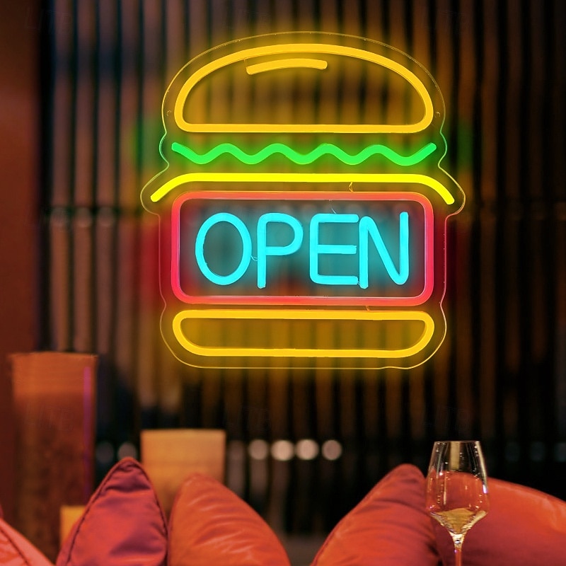 Lámpara de neón para pizza, hamburguesa, taco, catering, comida rápida, colgante de pared, luz decorativa de ambiente con alimentación USB, luz de pared regulable. 2026 - $26.99 –P3