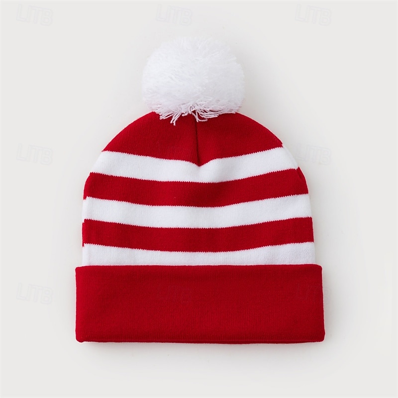 Herre Unisex Lue / Slouchy Strikket lue Vinterlue Hvit Krem Strikket Strikking søt stil Fritid Daglig utendørs Ferie Stripet Hold Varm 2026 - $5.49 –P2