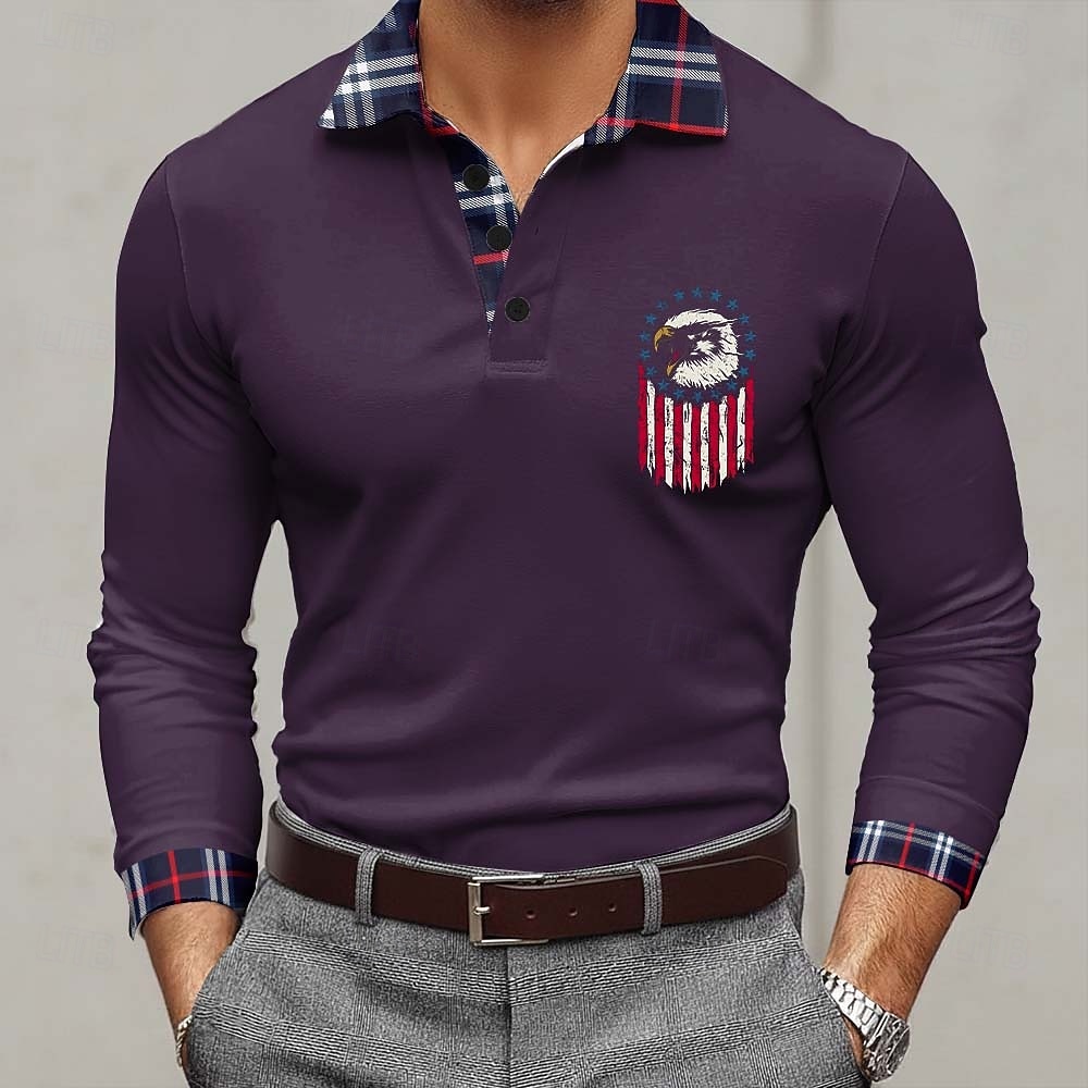 4th of July 2026 250th Men's American US Flag Polo Long Sleeve Polo Shirts Lapel Casual Outdoor Athleisure Festival Outfit 3D Print Buttons Spring Fall Blue Red Purple 2026 - $22.99 –P3