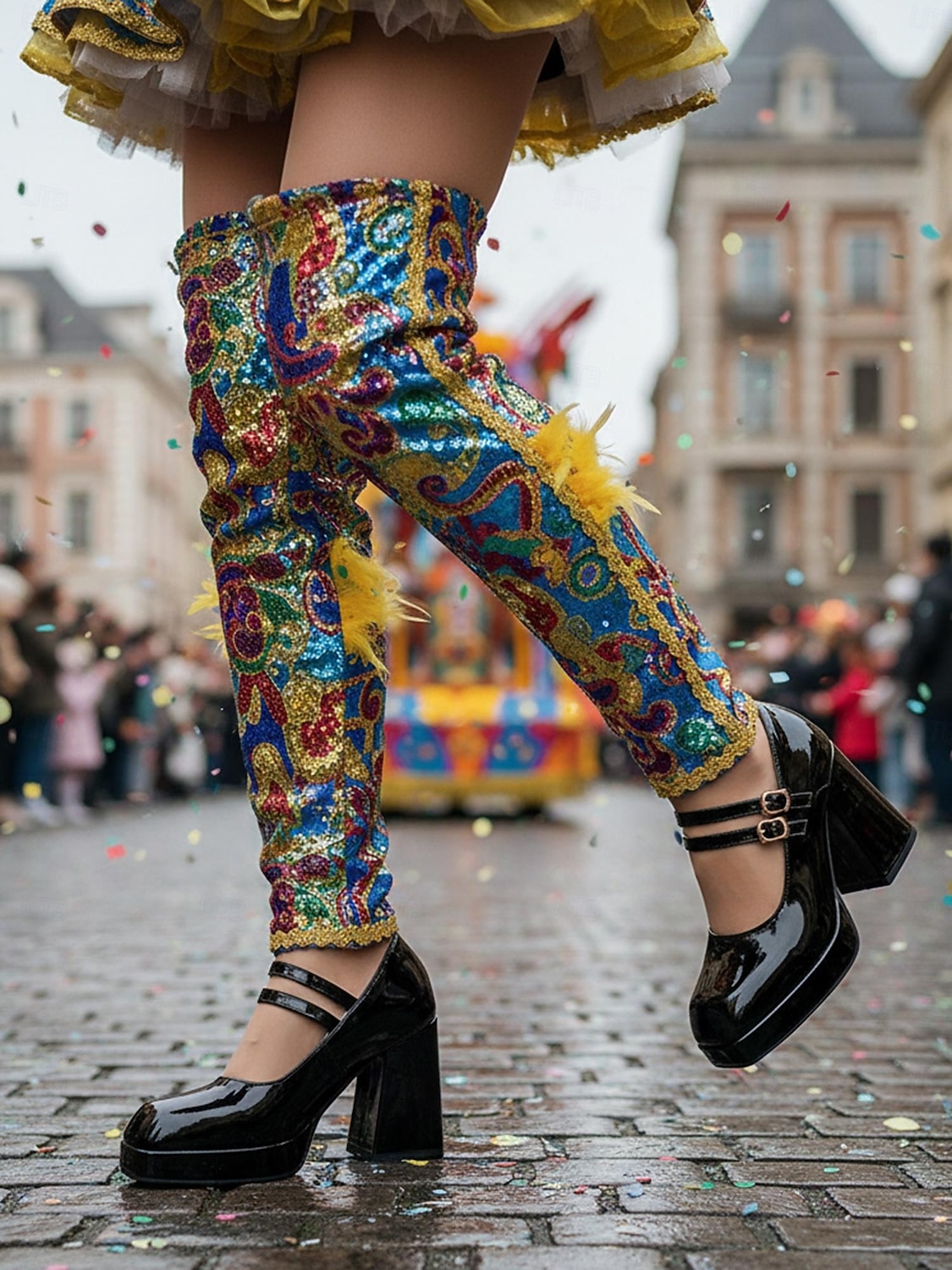 2026年 女性用マルディグラ赤のパテントフェイクレザープラットフォームヒールにダブルバックルのメリージェーンシューズ - カーニバル、パレード、フェスティバルのお祝いに最適  コレクション – $59.99 –P5