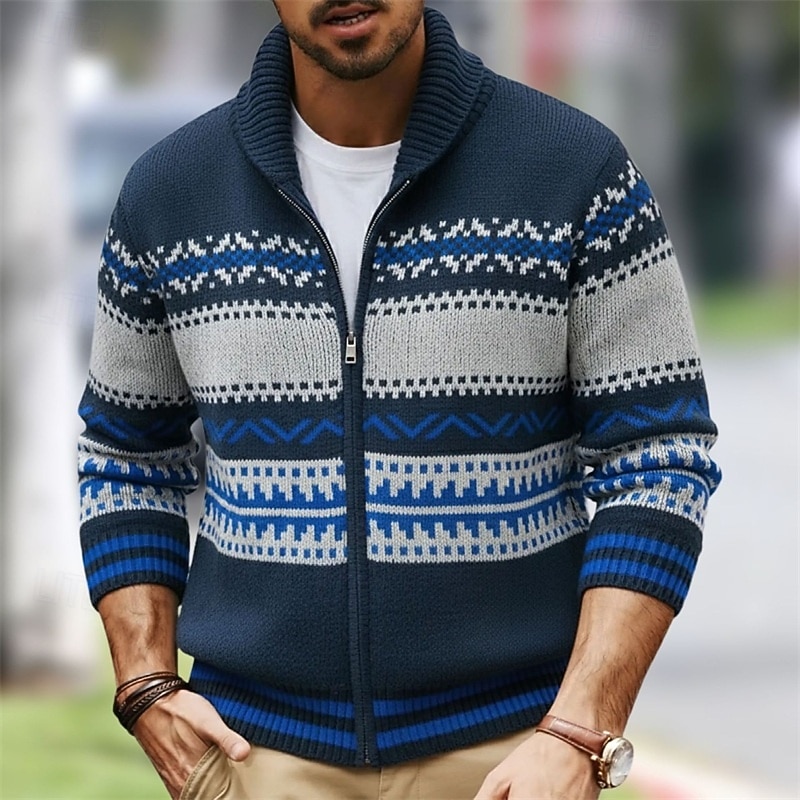 Herr Tröja Cardigan Tröja Fair Isle tröja Blixtlåströja Ribbad Sticka Vanliga toppar Stickat Geometrisk Sjal Semester Mode Ledigt Dagliga kläder Kläder Vår & Höst Höst vinter Marinblå M L XL 2026 - E£2557.87 –P1