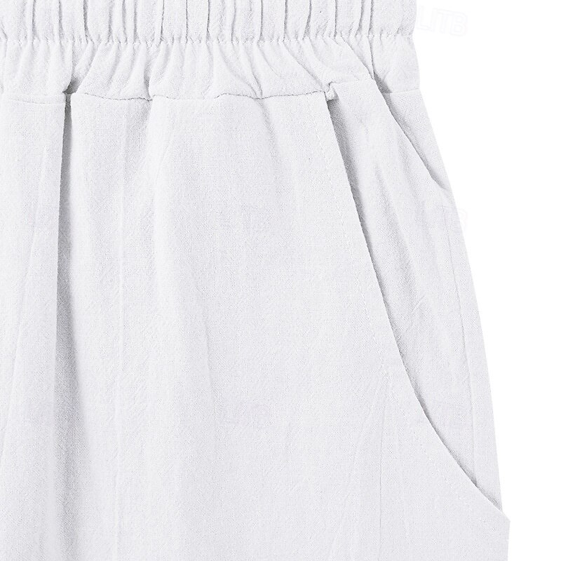 Men's Linen Pants Trousers Summer Pants Baggy Pants Beach Pants Drawstring Elastic Waist Solid Color Comfort Breathable Daily Outdoor Beach Vacation Fashion Light Khaki Black Inelastic 2026 - $24.99 –P9