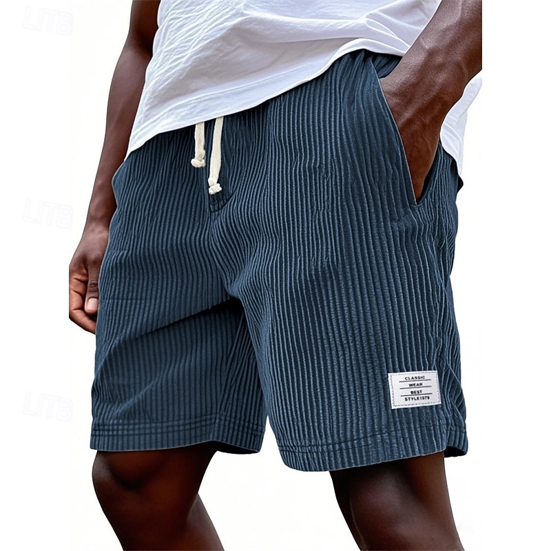 Men's Shorts Casual Shorts Corduroy Shorts Pocket Elastic Waist Plain Breathable Knee Length Outdoor Vacation Daily Wear Vacation Fashion White Navy Blue Micro-elastic 2026 - $21.99 –P3