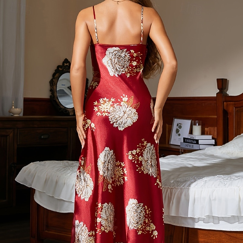 Naisten Yöpaita Vapaa-aika Pehmeä Satiini Kukka Avoin selkä Päivittäin Koti Sänky Hihaton hihnat Sininen Musta Rubiini Apila Kesä Loose Fit 2026 - $22.99 –P20