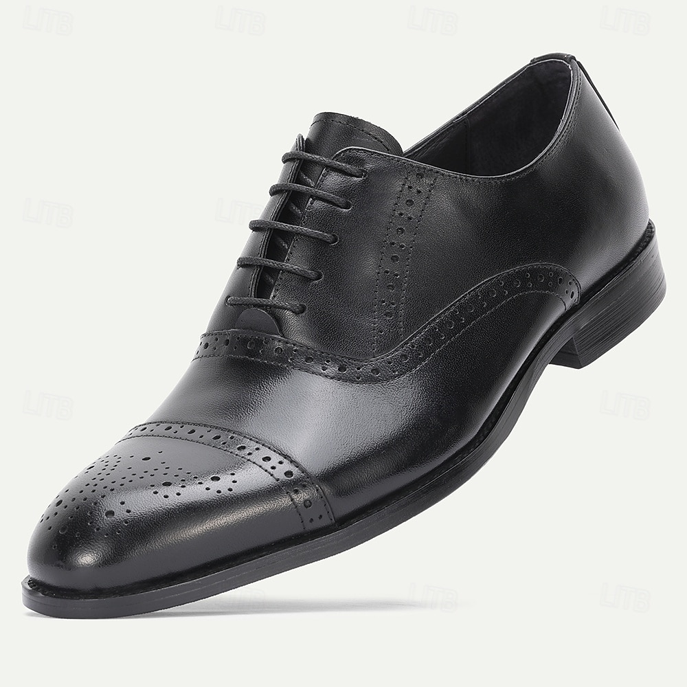 Men's Black Leather Oxford Shoes – Classic Lace-Up Design with Perforated Detailing, Ideal for Weddings, Business Meetings and Formal Occasions 2026 - $109.99 –P2