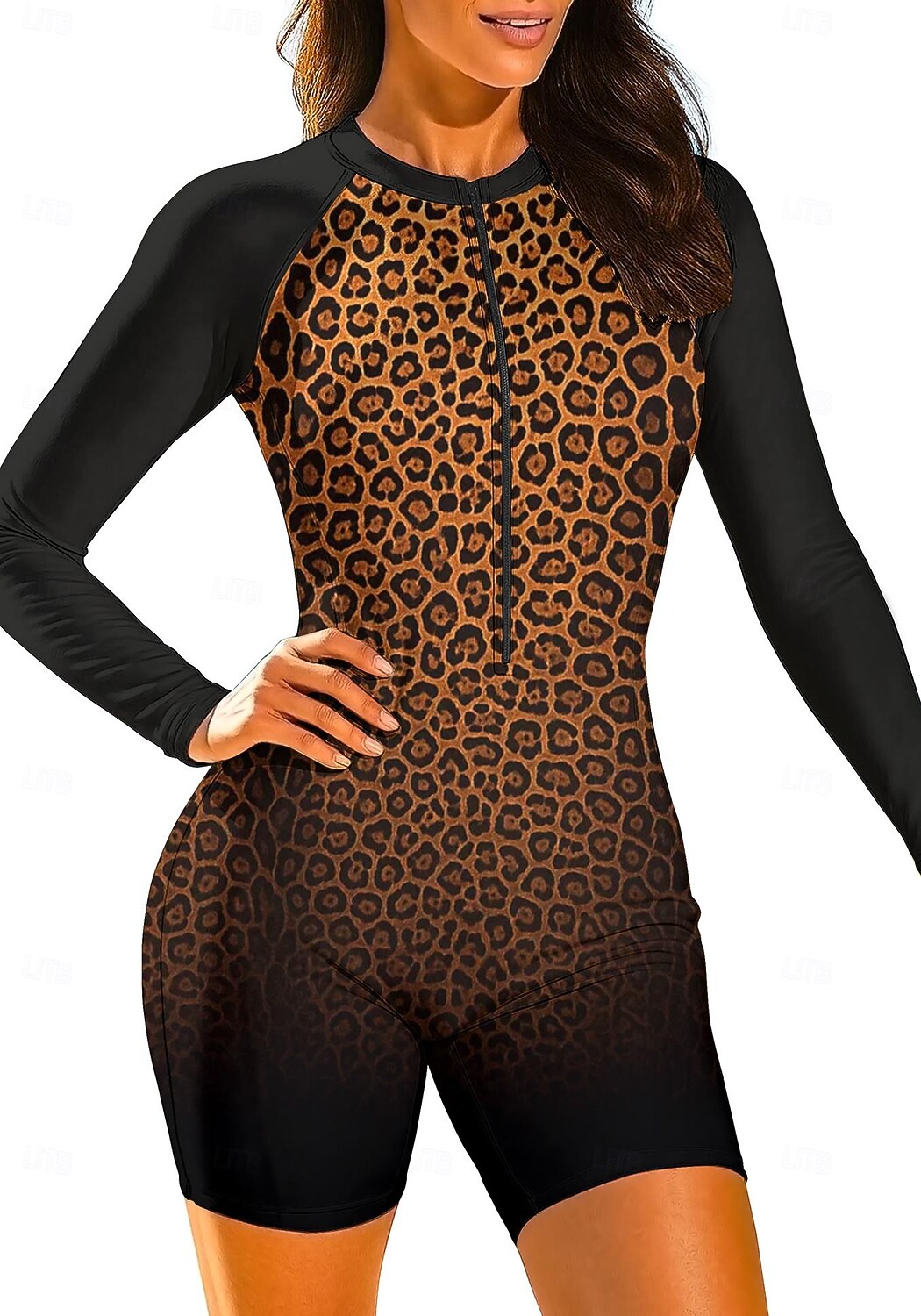 Women's Standard Rash Guard Bathing Suit Athletic Swimwear Leopard ...
