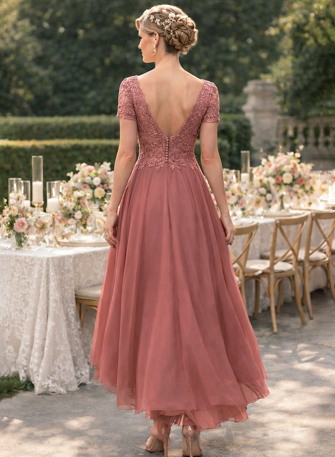 A-linje Asymmetrisk Festkjole Cocktail Kjole Gjestekjole til bryllup Kjole til brudens mor Kortermet V-hals Elegant Formell Bryllupsgjest Formell kveld Chiffon med Ensfarget 2026 - $160.99 –P2