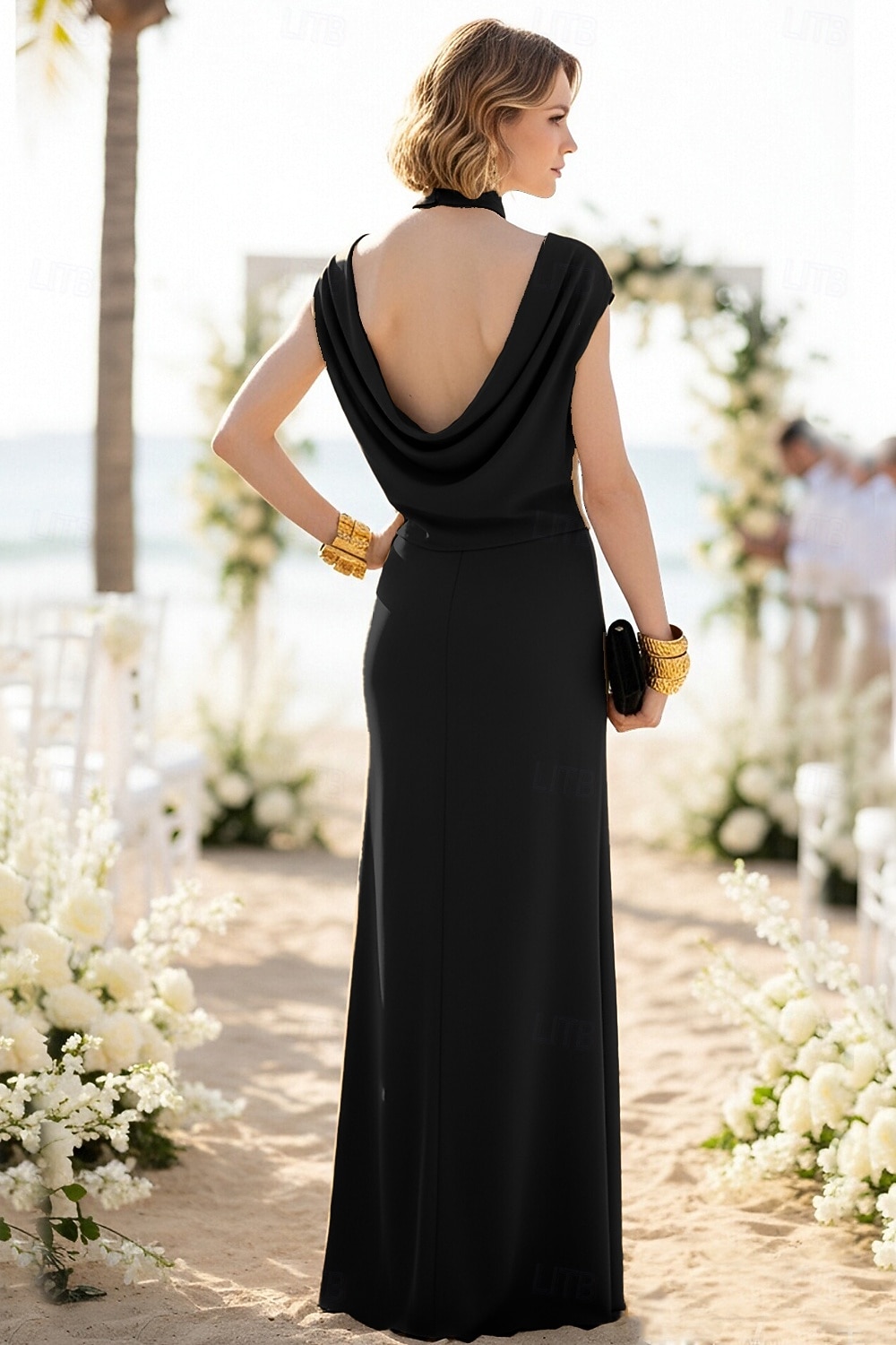 Two Piece Sheath Column Floor Length Wedding Guest Dress Wedding Guest Dresses Elegant Daily Cap Sleeve Halter Neck Garden Party Wedding with Ruched 2026 - $126.99 –P3