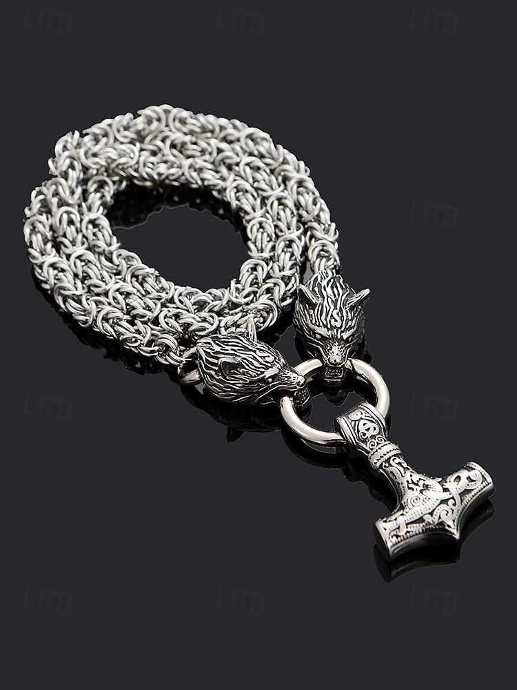 Miesten viikinkityylinen riipuskaulakoru, metalliseosta sudenpäällä ja Thorin vasaralla, ainutlaatuisia pohjoismaisia koruja arkeen ja juhlaan 2026 - $9.99 –P5