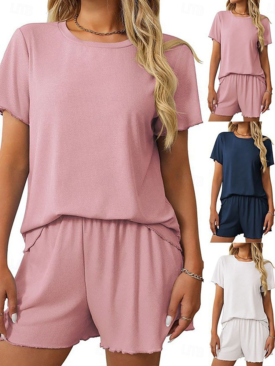 Mulheres Conjuntos de shorts Bolero Top Manga Curta Decote Redondo Tecido Franzido Patchwork Elegante Moda Roupa de rua Casual Diário Ao ar livre Preto Branco Rosa Verão Normal de 2026 por $34.99 –P1