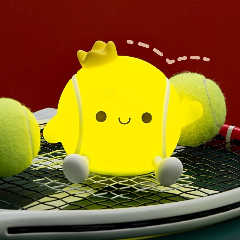 Tennis nattlampe i silikon med kran, myk LED-nattlampe med berøringskontroll, 2 dimbare nivåer, øyevennlig glød, oppladbar nattlampe til barnerom, søt gave til tenniselskere 2026 - $25.99 –P3