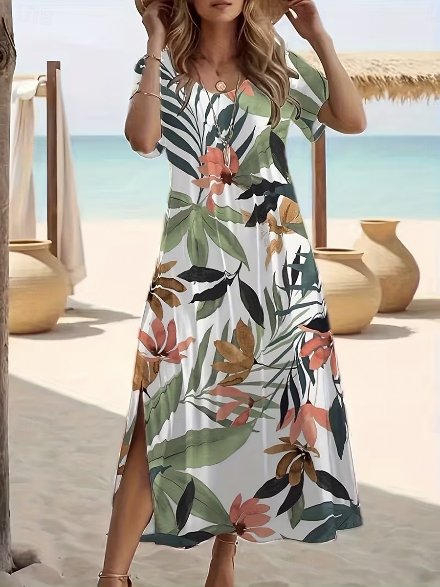 Damen Maxikleid T-Shirt-Kleid A Linie Kleid Sommerkleid Urlaub Lässig Strand Ausgehen Normale Passform Blumen Grafik Kurzarm Rundhalsausschnitt Grün Sommer Frühling 2026 - $25.99 –P1