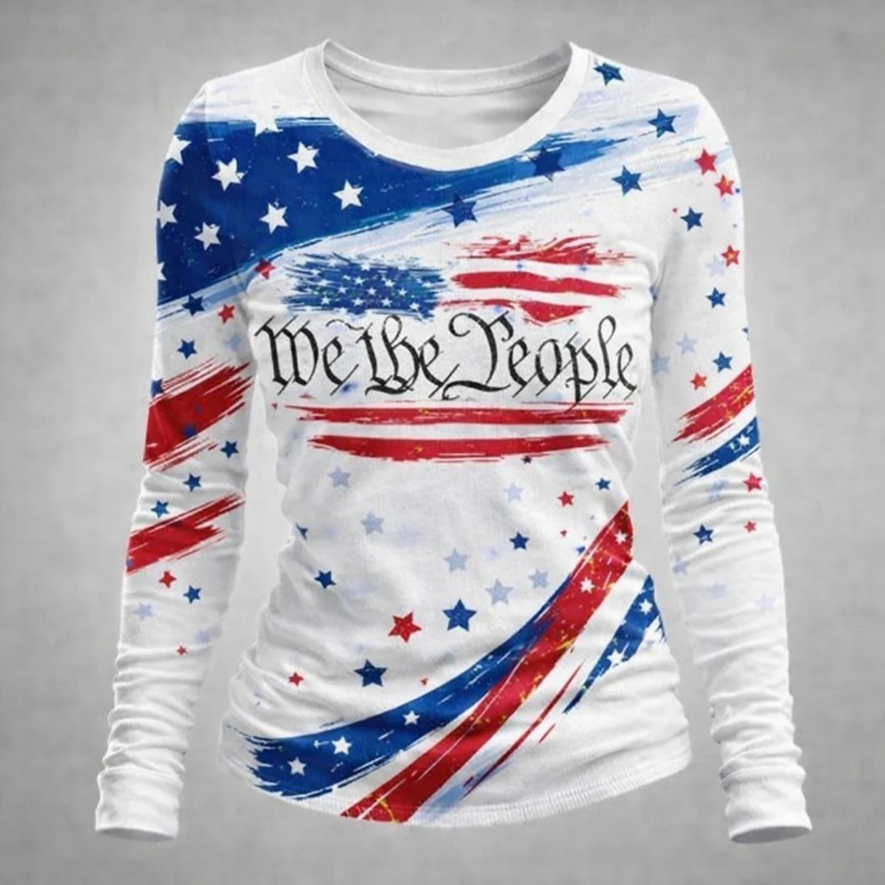 Giorno dell'Indipendenza Anniversario Americano Patriottico Maglietta Donna Grafica Bandiera Elegante Classica Casual Manica Lunga Girocollo Stile Giornaliero Stampa Bianco-Blu Bianco Azzurro Chiaro del 2026 a $24.99 –P1