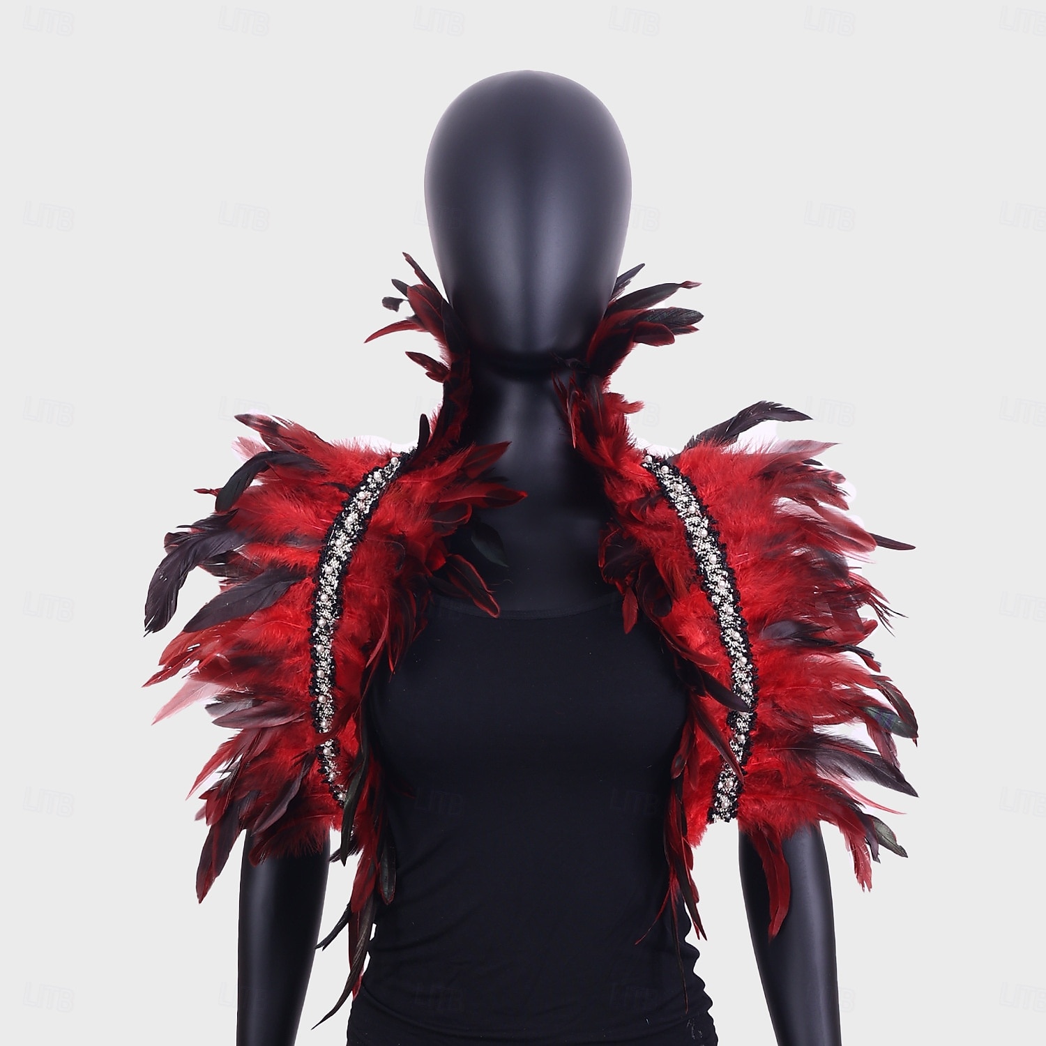 Carnaval 2026 Accessoires de Carnaval de Rio Samba Épaulières Femme Plumes Rouges avec Bord en Strass Costume de Performance Festival Brésilien de 2026 ? $17.99 –P6