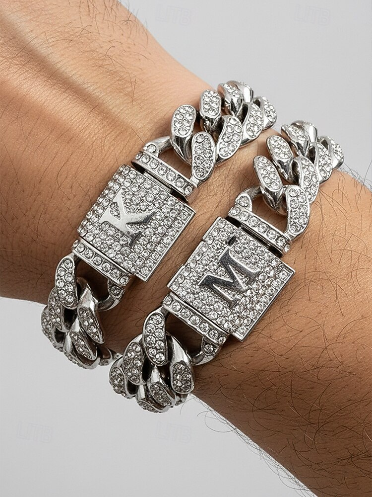 Herrarmband i legeringskedja med alfabetets initialer – personligt kristallbesatt armband för alla hjärtans dag, bröllop och presenter 2026 - $11.99 –P1