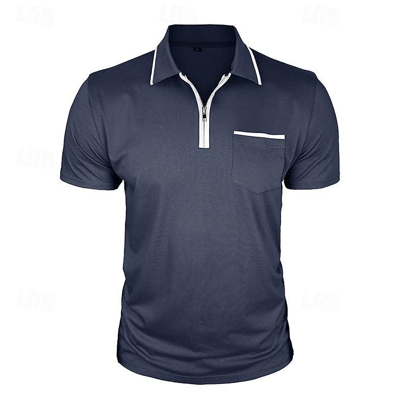 Hombre Polo de algodón Camiseta de golf Casual Vacaciones Diseño Cremallera de un cuarto Manga Corta Moda Músculo Color sólido Plano Cremallera Bolsillo Verano Primavera Primavera verano Ajuste 2026 - $20.99 –P3