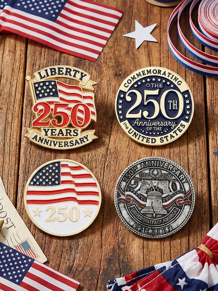 250. výročí Spojených států - Pánská sada patriotických broží na klopu 4-pak slitinových smaltovaných odznaků americká vlajka a designy pro USA Den nezávislosti přehlídky a formální akce 2026 - $11.99 –P3