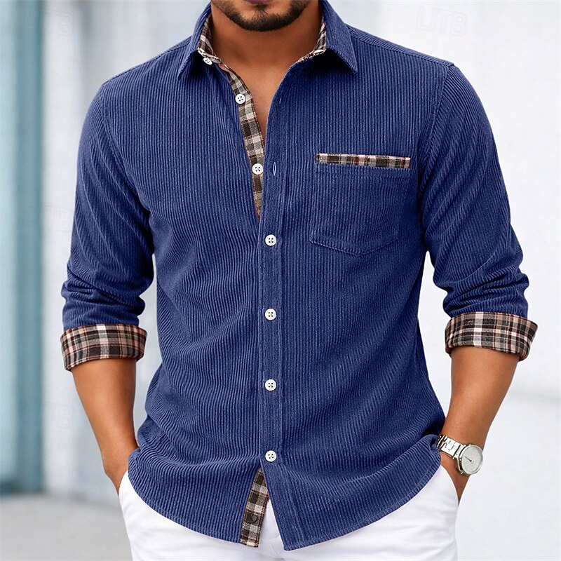 Per uomo Camicia Camicia elegante Camicia di Velluto a Coste Camicia con Bottoni Plaid Casuale Quotidiano Nero Blu marino Arancione Verde Manica Lunga Collo ripiegato Tutte le stagioni Abbigliamento del 2026 a $29.99 –P2